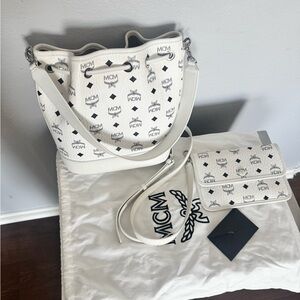 MCM Ivory Shoulder Bag with Pouch